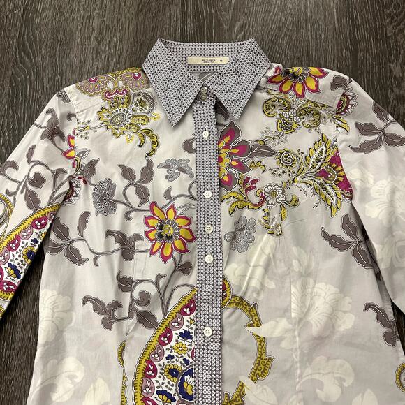 EUC Etro Floral Paisley Button Down Shirt US 6 Long Sleeve Cotton Stretch Top - Picture 2 of 14